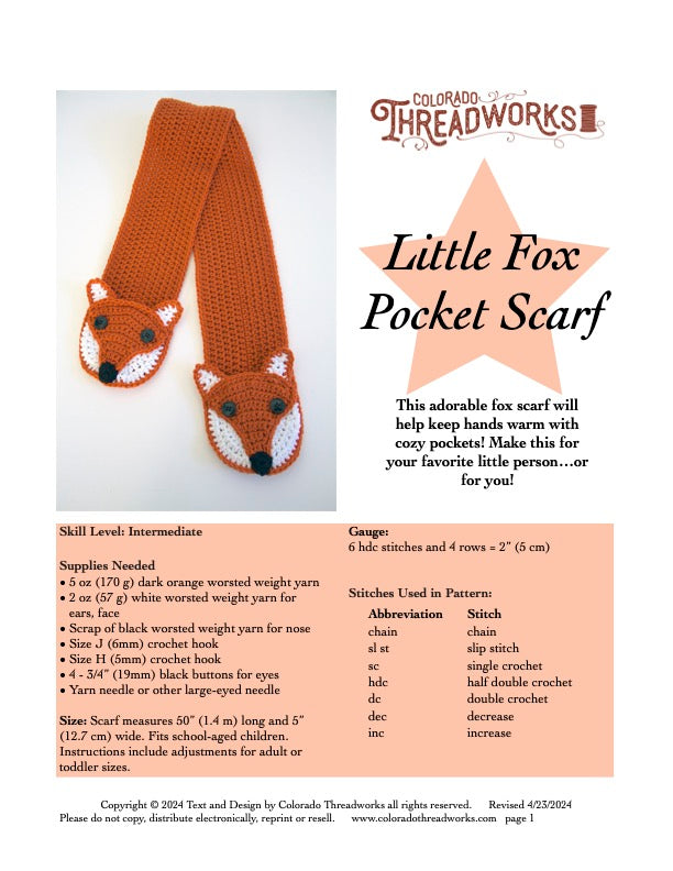 Fox Pocket Crochet Scarf Pattern
