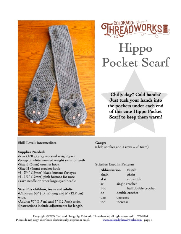 Hippo Pocket Crochet Scarf Pattern