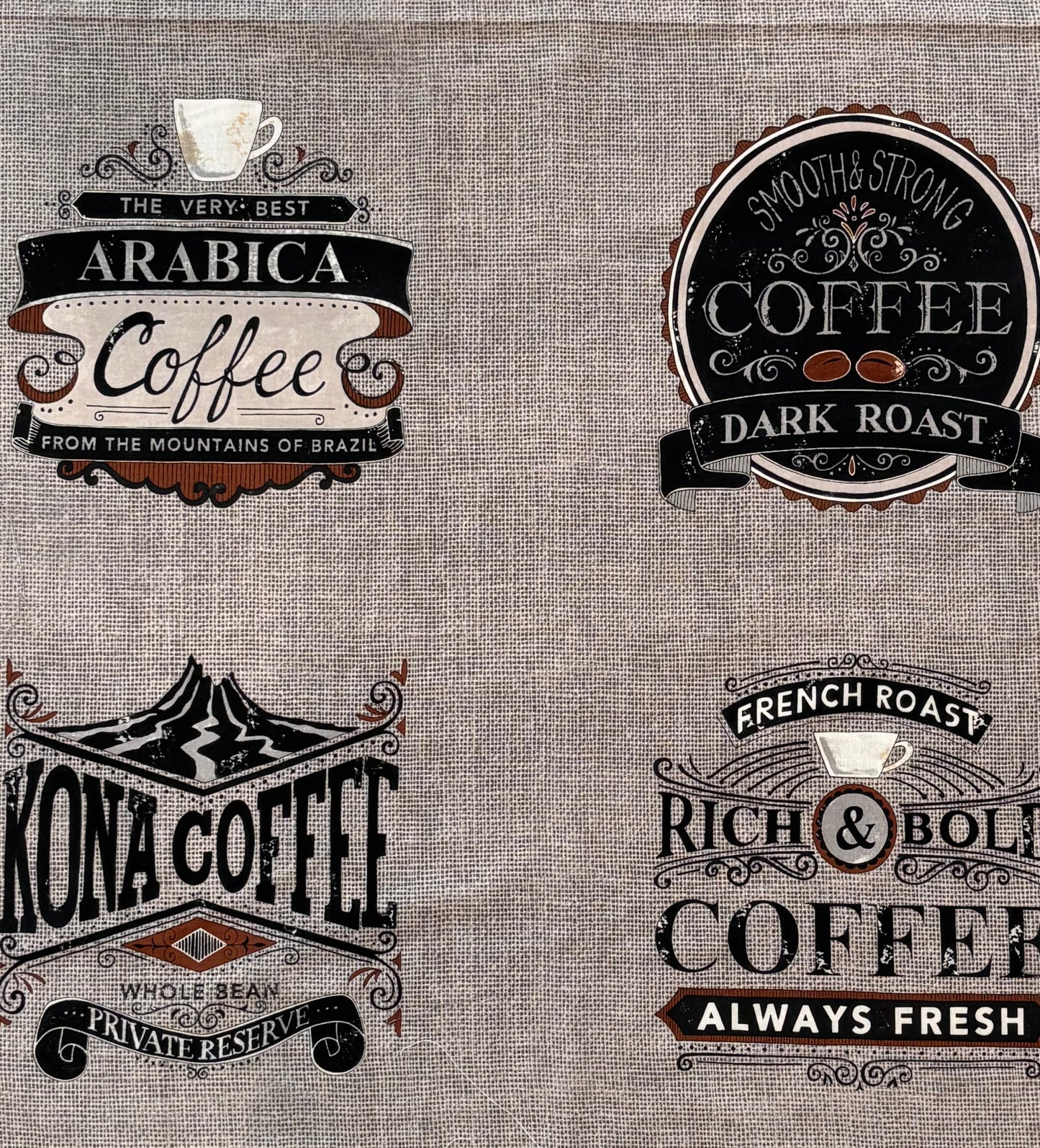Brew Coffee Quilt Panel - Taupe - Destash Sale!
