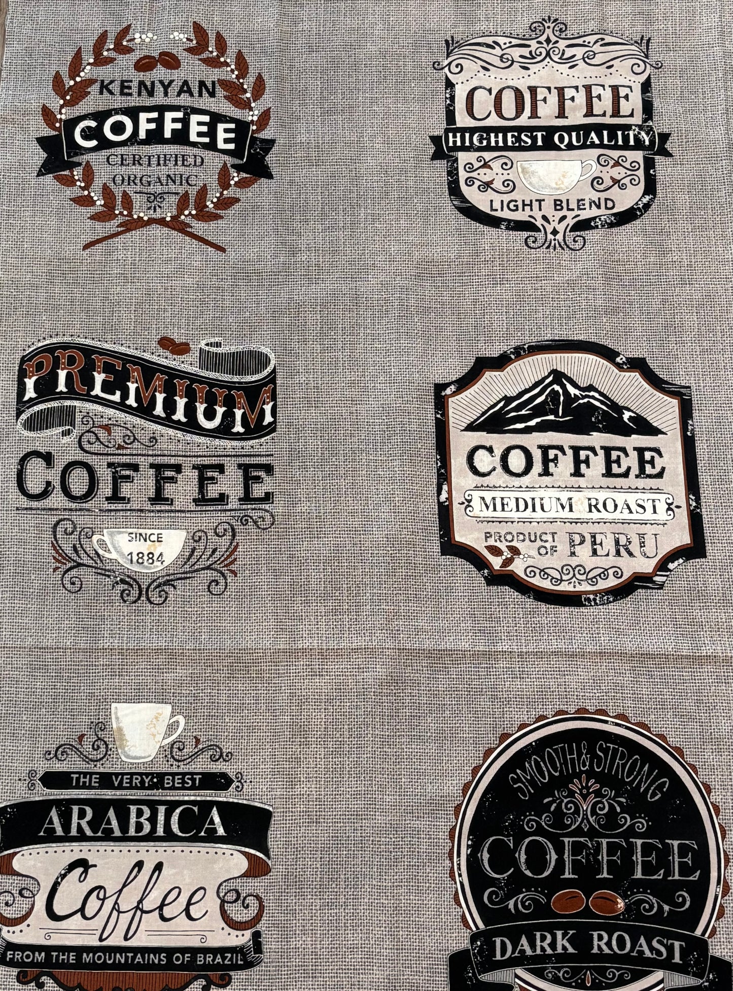Brew Coffee Quilt Panel - Taupe - Destash Sale!