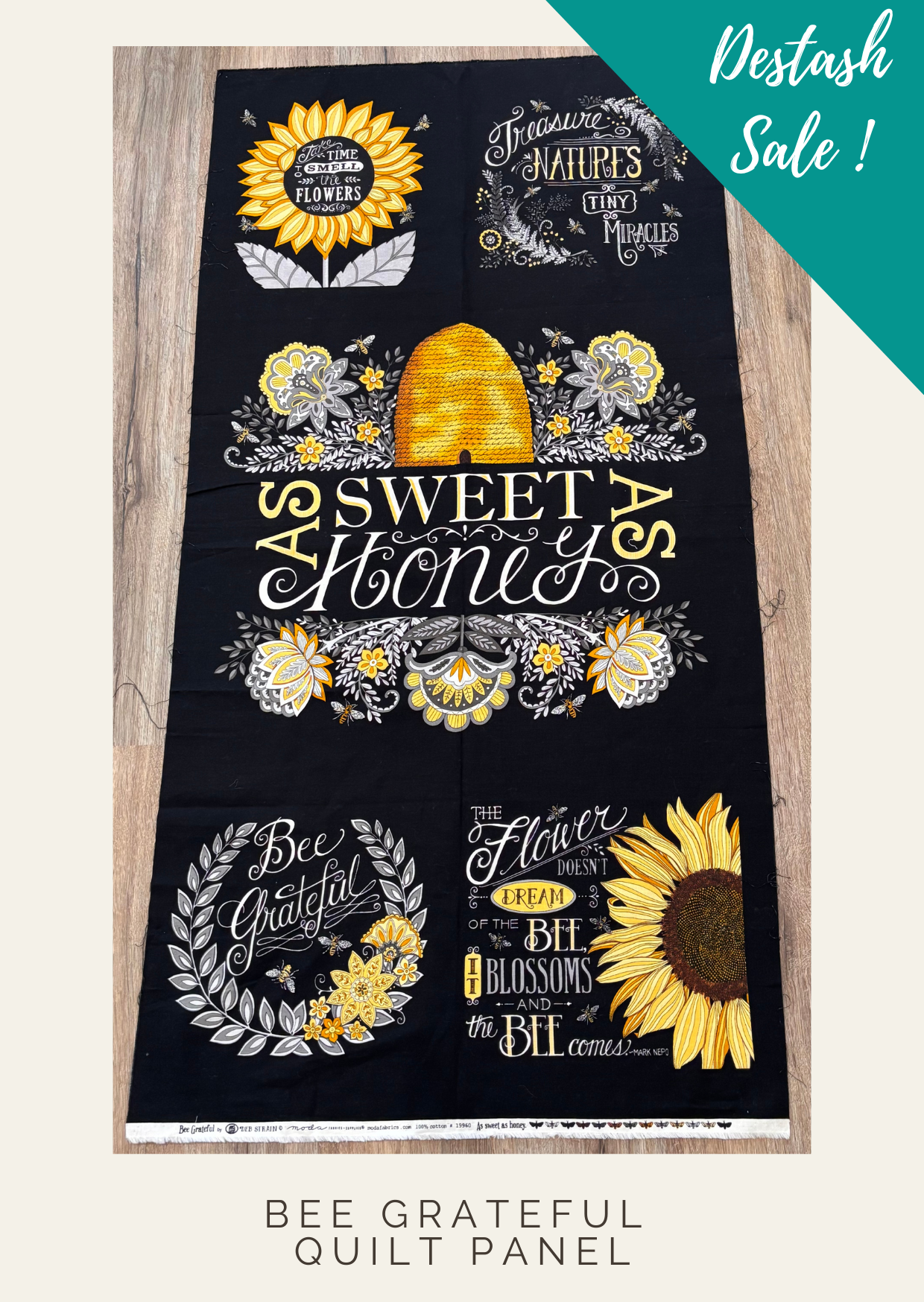 Bee Grateful Quilt Panel - Destash Sale