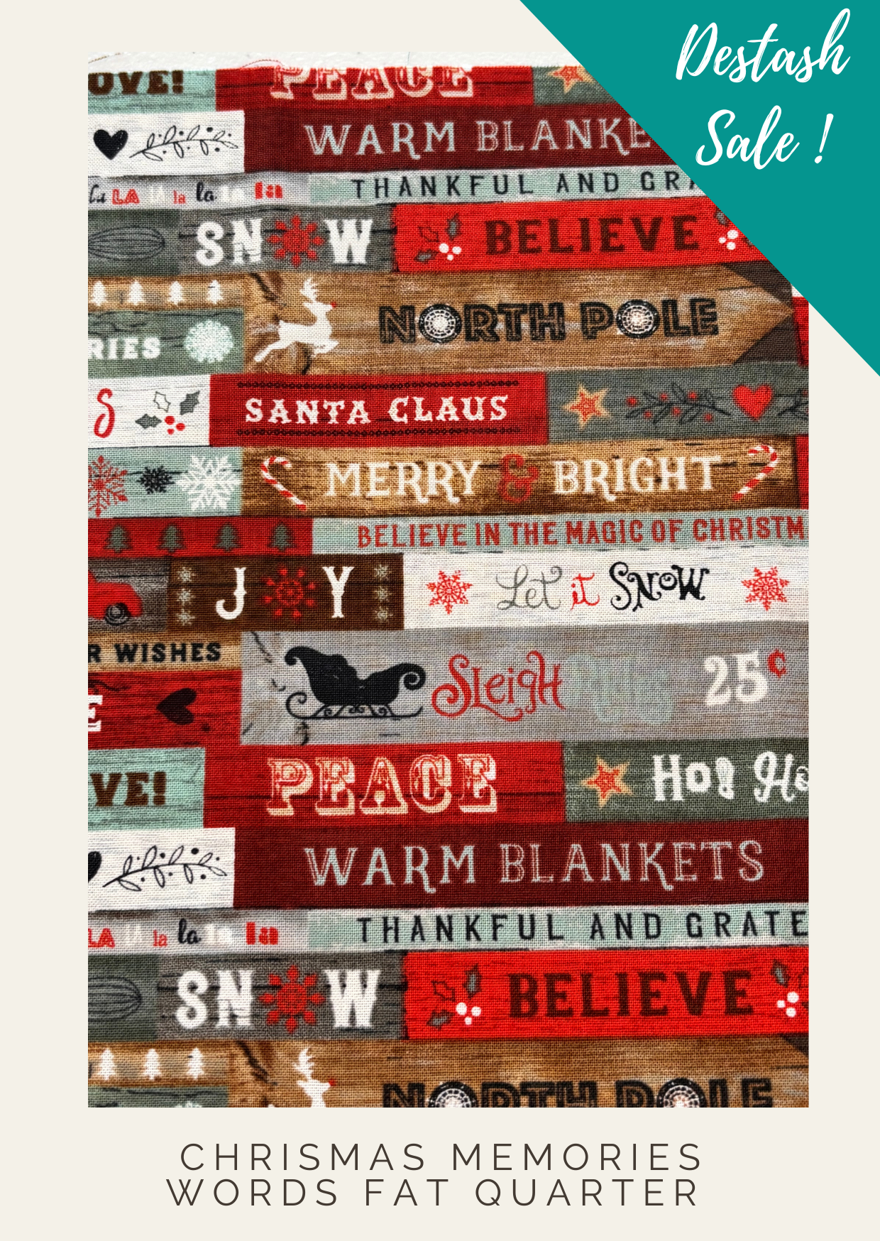 Christmas Memories Words Fat Quarter - Destash Sale
