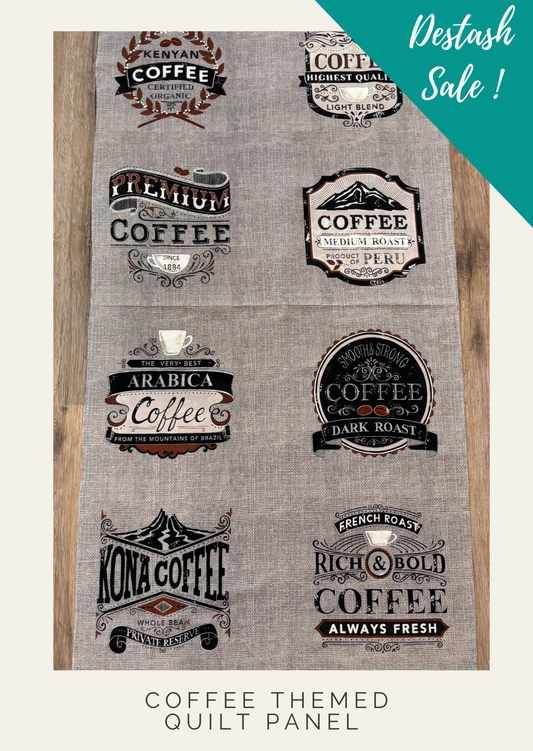 Brew Coffee Quilt Panel - Taupe - Destash Sale!