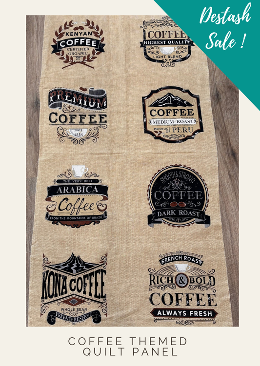 Brew Coffee Quilt Panel - Tan - Destash Sale!