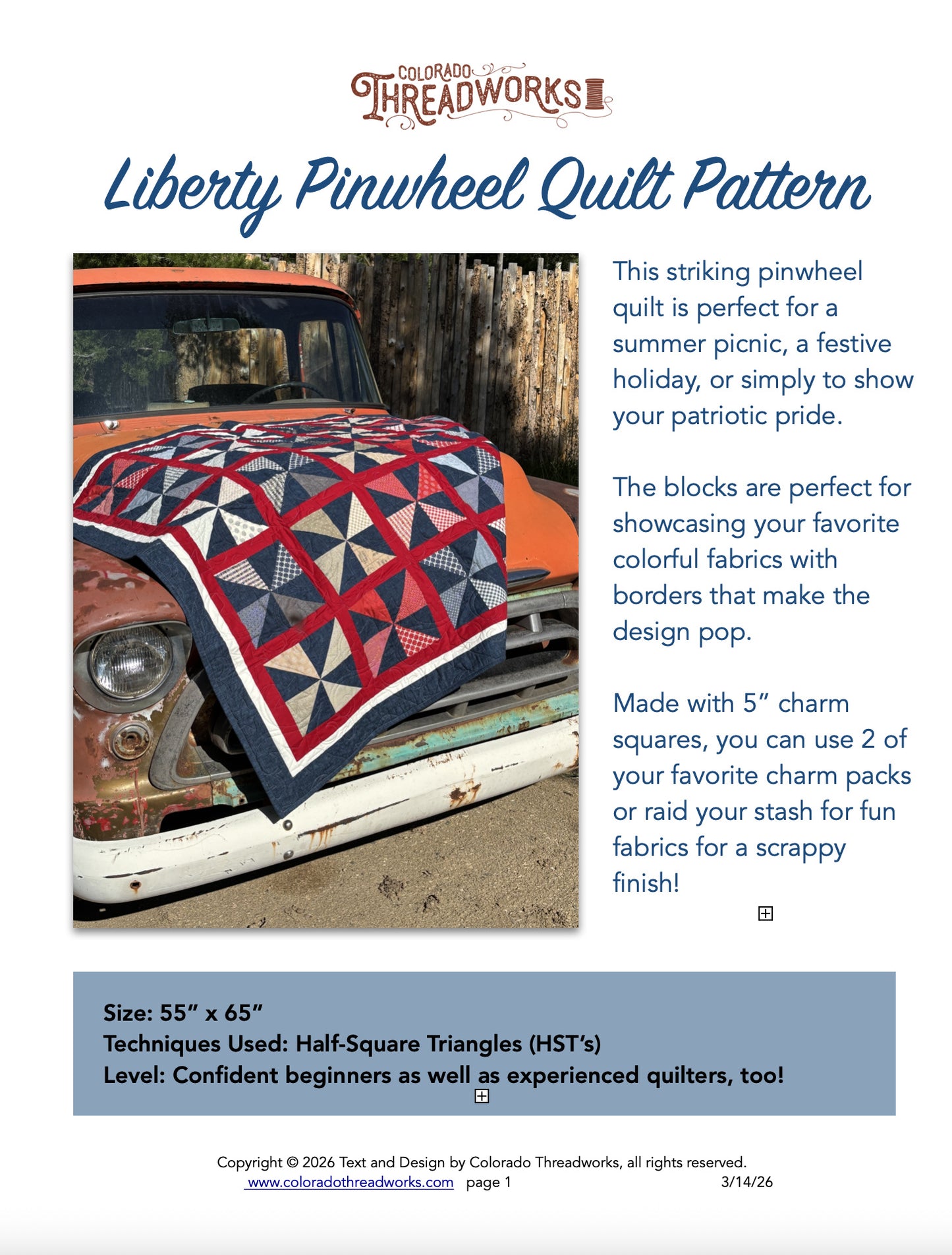 Liberty Pinwheel Quilt Pattern - Digital PDF