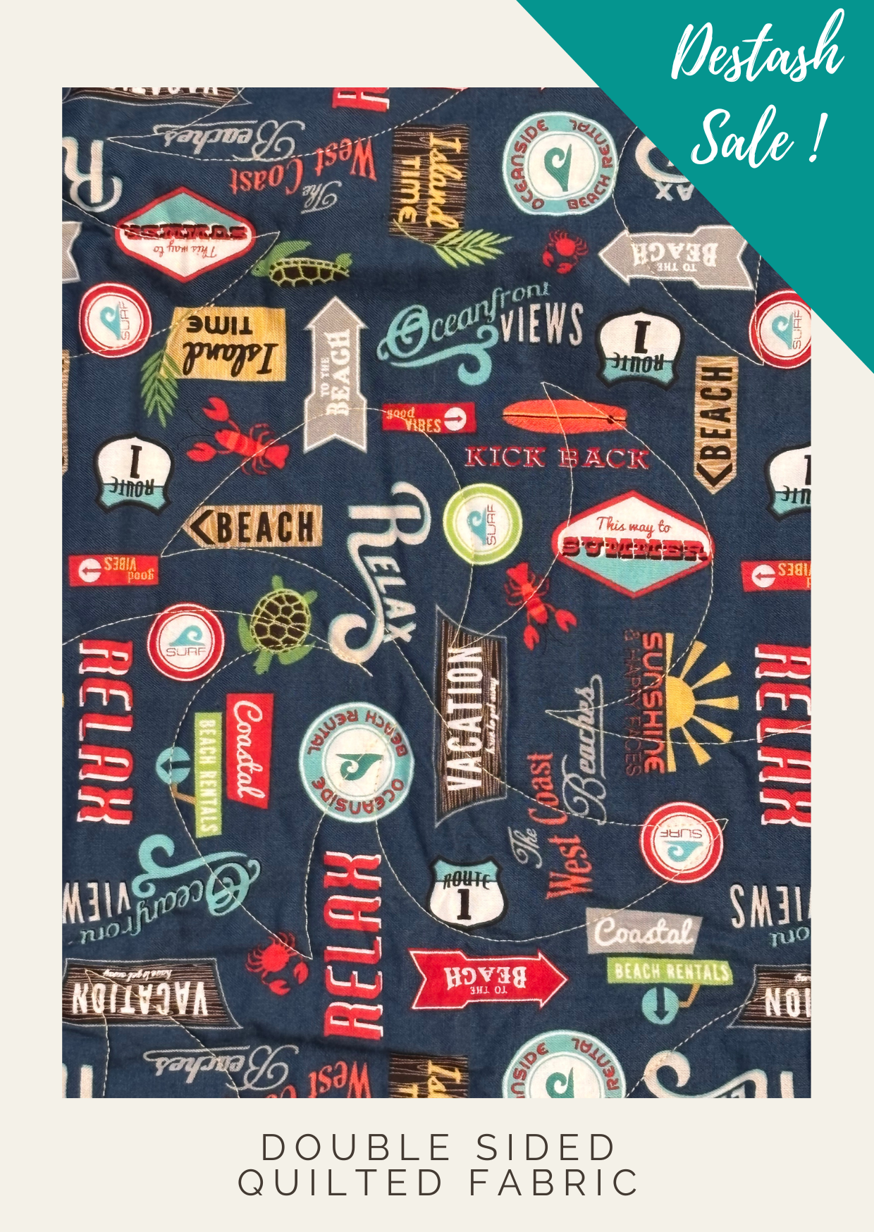 Beach Vacation Themed Double Sided Quilted Fabric - Destash Sale
