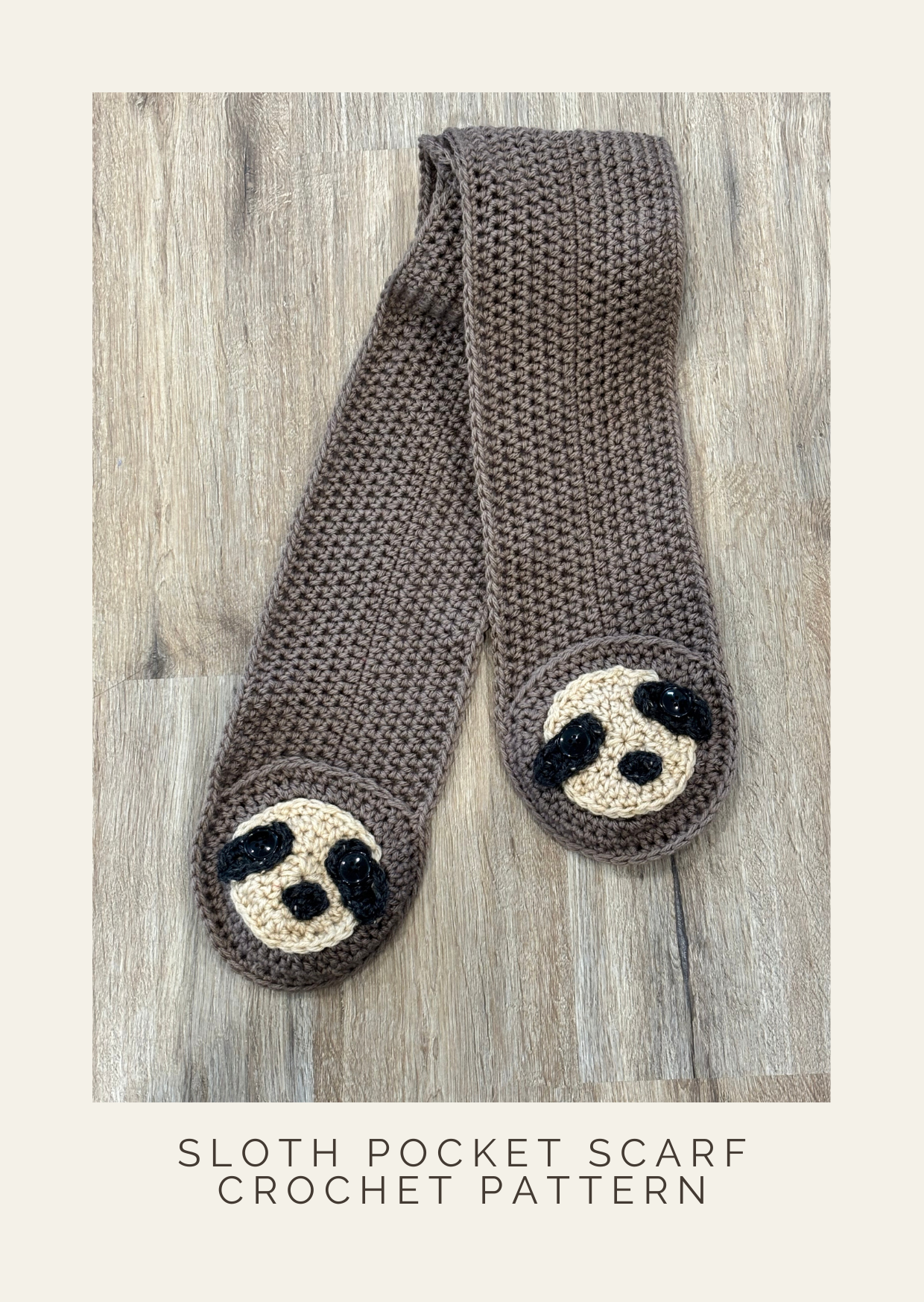 Sloth Crochet Pocket Scarf Pattern - PDF